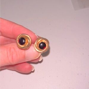 NIBag Vintage Swank Ruby / Garnet Jeweled Gold Cuff Links